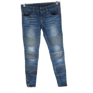 Kill City Womens Moto Zipper Ankle Skinny Low Rise Goth Punk Blue Jeans 27